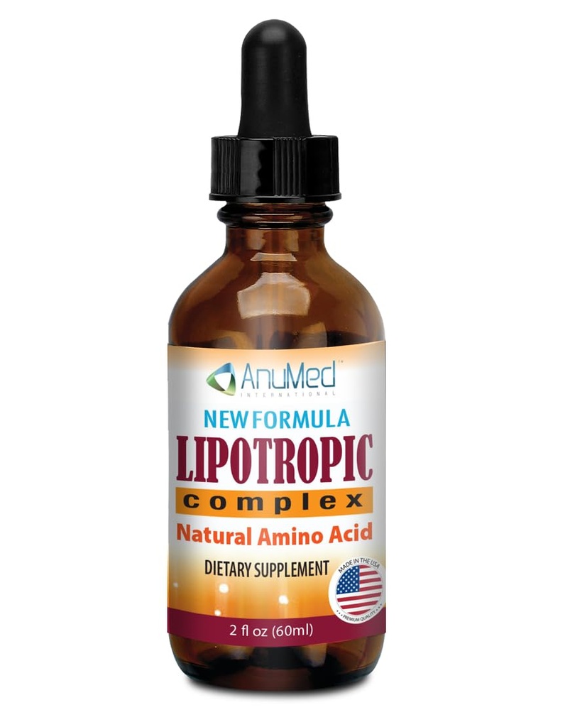 ANUMED - Lipotropic Complex Liquid Drops with Vitamin B12, B6, Folic Acid, Choline, Inositol for Liver Health, Natural Cleanser, Detox + Boosts Natural Energy Levels. Vegan, Non-GMO, Gluten-Free (2oz)