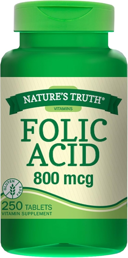 Nature 's Truth Folic Acid 800 Mcg 250 Tabs, 250 Count (Pack of 3)