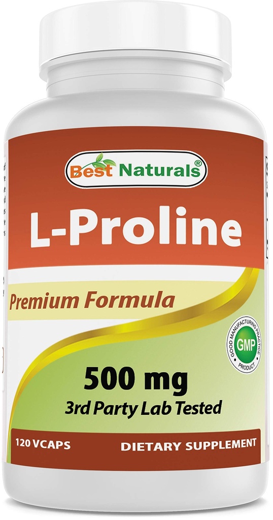 Najlepsza naturals L- proline Amino Acid Dietary Supplement 500 Mg, 120 Count (817716014456)