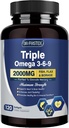 Triple Omega 3- 6- 9 Olej rybny 2000mg z witaminą E - EPA & DHA Acids Acids Support Heart, Brain, Eye, Skin & Immune Health - Zawiera nasiona lniane & Borage, Non-GMO, 120 Softgels