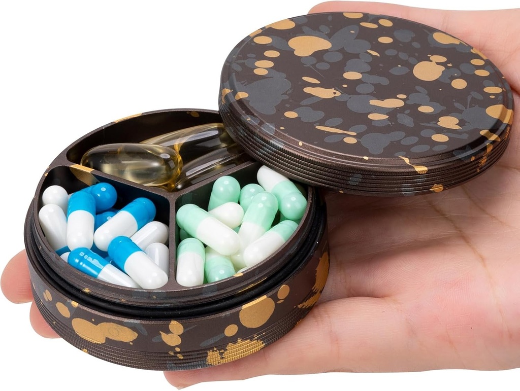 3 Składnik Metal Pill Organizator - Przenośna skrzynia podróżna do torebki kieszonkowej, Daily Medicine Container, Witamina i Fish Oil Holder, Suplement Box