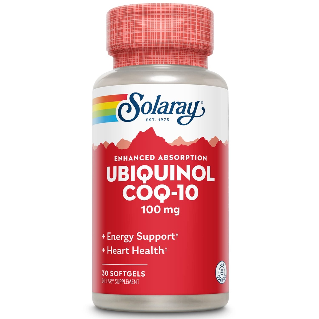 Solaray Ubichinol CoQ- 10 100mg Zwiększona absorpcja Softgels - Ubichinol CoQ10 Suplement dla mężczyzn i kobiet, Koenzym Q10- 30 Softgels