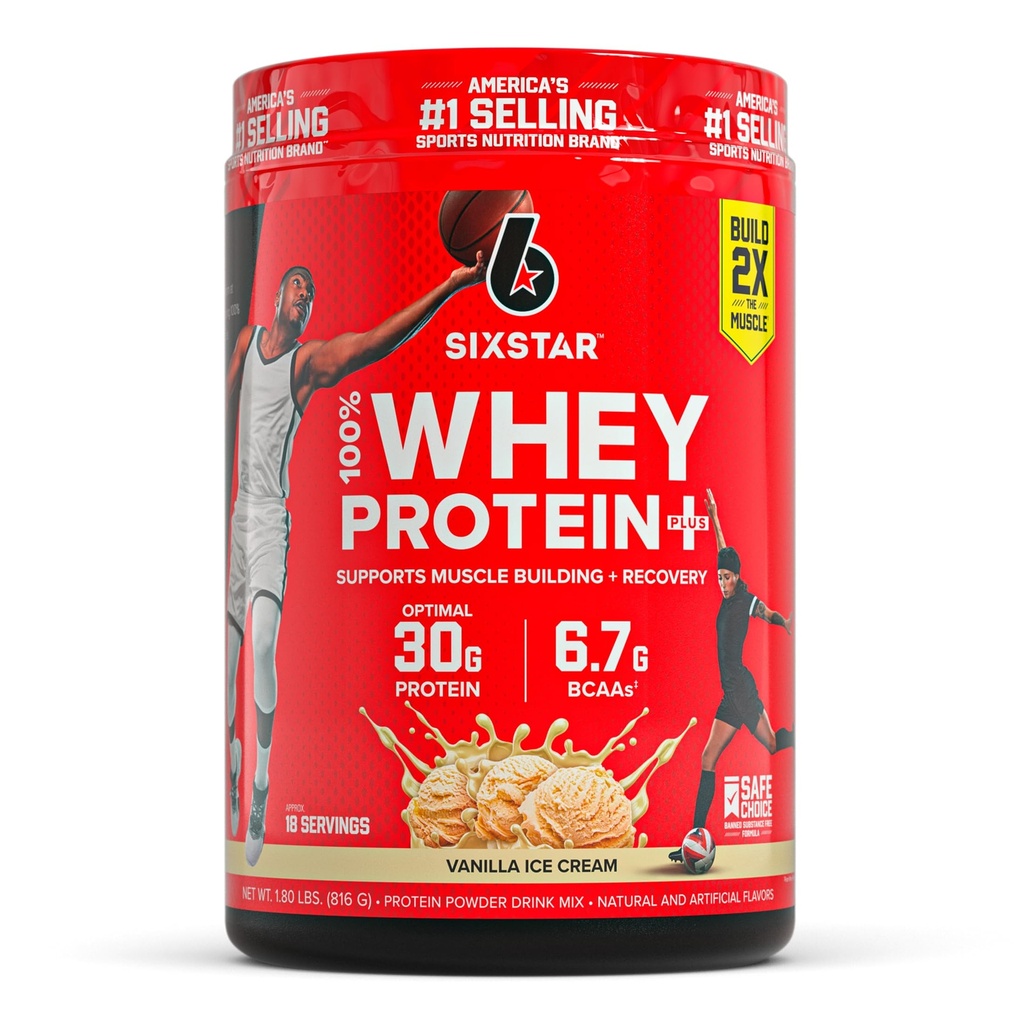 Sześciogwiazdkowy proszek z białka serwatki Plus - Formuła budowy mięśni i odzysku z proszku serwatki izolatu, BCAA, 30 g białka, wsparcie immunologiczne - Post- Workout Supplement - Wanilia śmietana, 1,8 kg