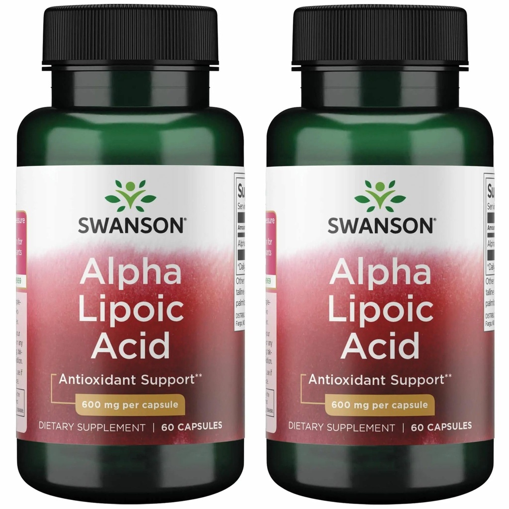 Swanson Alpha Lipoic Acid - Natural Supplement Supplement Supplement Supplement Healthy Blood Pressure Levels Alone In a Normal Range - Promotes Carbohydrate Metabolizm - (60 kapsułek, 600 mg każdy) (2 opakowania)