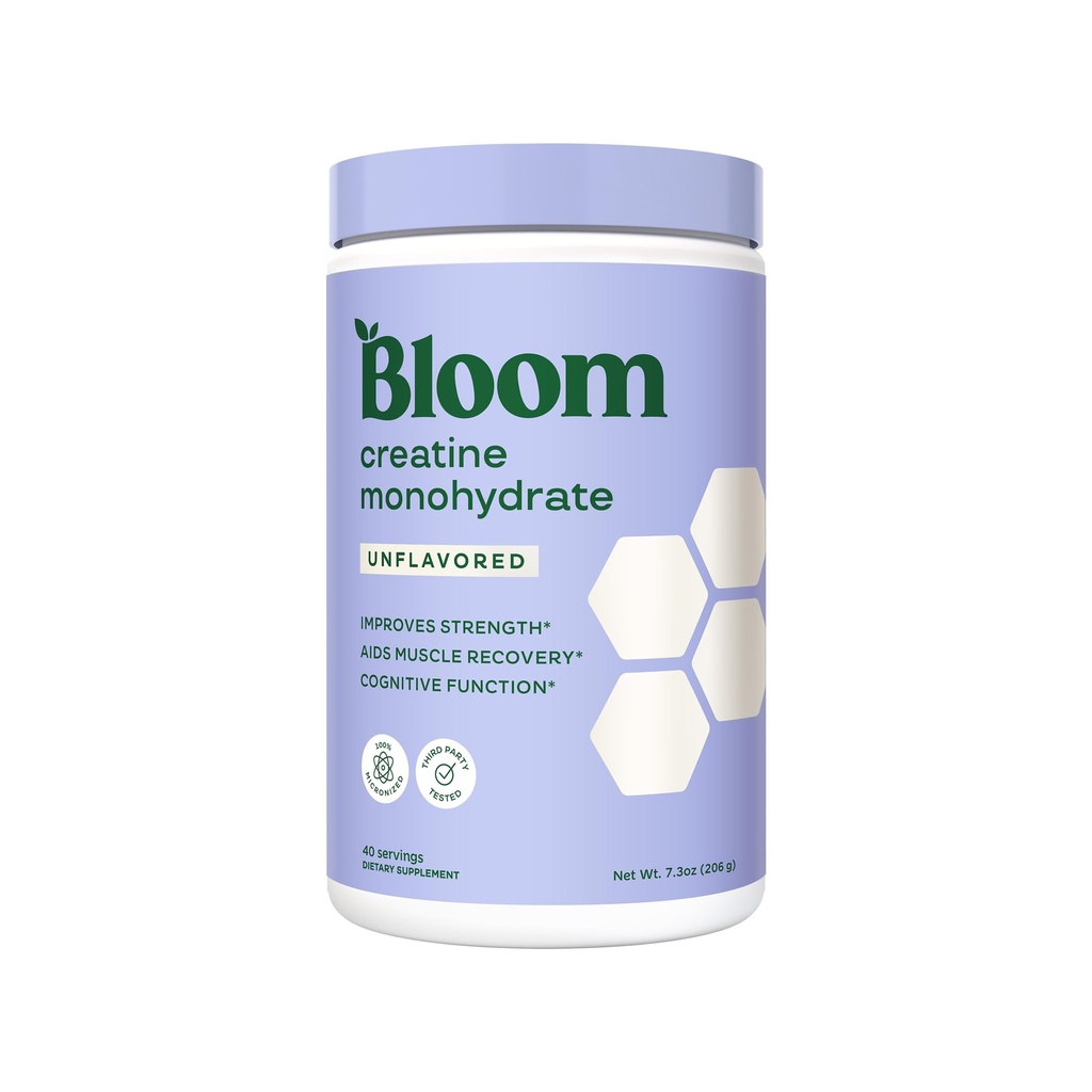 Bloom Nutrition Kreatyna w proszku monohydrat, 5 g zmikronizowanej kreatury na serwowanie, wspomaga odzysk mięśni, siłę, wytrzymałość, wytrzymałość, przed lub po treningu, Gluten Free, Nie GMO, Unflavored, 40 SVG, 7.3 oz