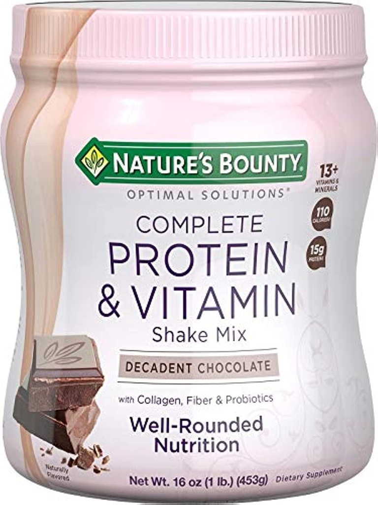 Kompletna mieszanka białka i witaminy Shake przez naturalne Bounty Optimal Solutions, Zawiera witaminę C dla zdrowia immunologicznego, dekadencki aromat czekoladowy, 1 lb