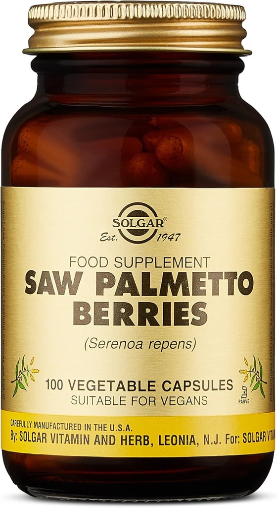 Solgar Saw Palmetto Jagody, 100 Kapsułki roślinne - Zdrowie mężczyzn - Pełna potencja - Non-GMO, Wegan, Gluten Free, Mleczarnia Free, Kosher - 100 Sługi