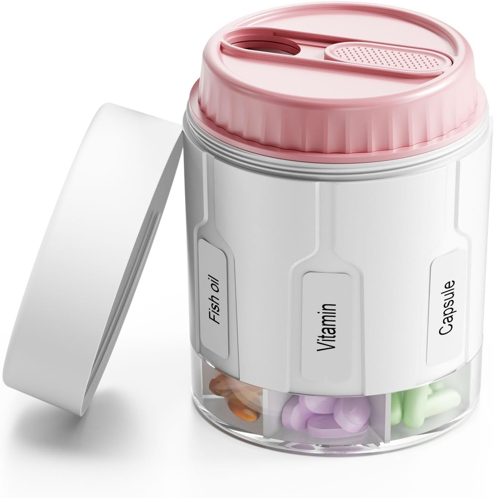Daviky Pill Butelka Organizator, Suplement Organizator z 7 Duże kombinezony, Pill Dispenser podróży Okrągłe Pill Box z dwóch lidów