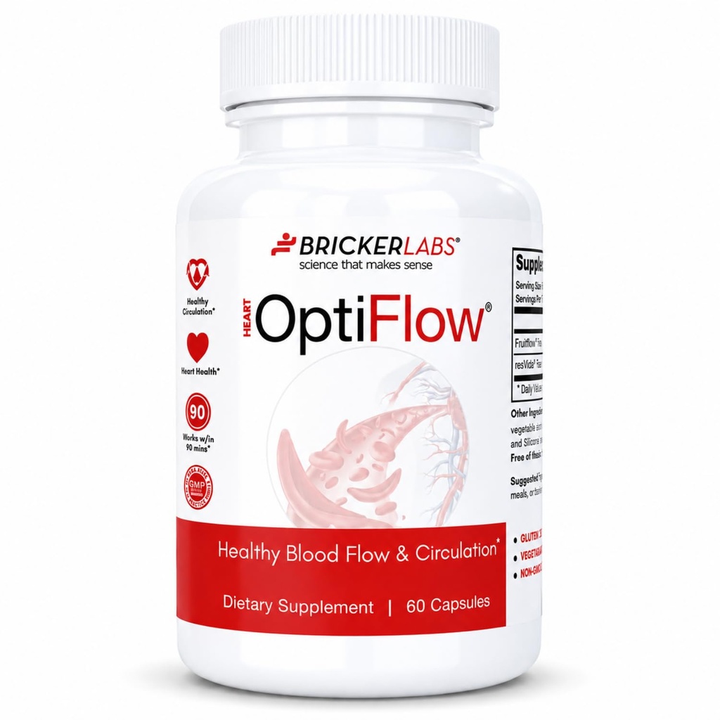 Bricker Labs OptiFlow Blood Circulation Vitamin, naturalnie wspiera zdrowy przepływ krwi, Zawiera FruitFlow i resVida Trans resveratrol. Suplement optymalizujący krew 60 kapsułek