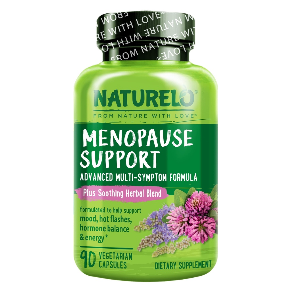 NATURELO Menopauza Suplementy dla kobiet, Ziołowy Mieszanka z czarnym Cohosh dla Menopauza Gorące błyski Zaawansowane Estrogen wieloobjawowy Formuła 90 Kapsułki