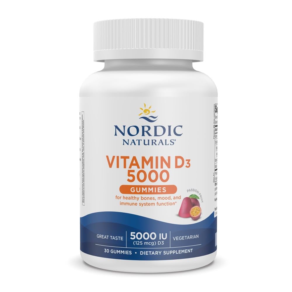 Nordic Naturals Witamina D3 5000 Gummies, Passion Fruit - 30 Gummies - Wsparcie dla zdrowych kości, nastrojów i układu immunologicznego - Wegetariański - Non-GMO - 30 Służenie