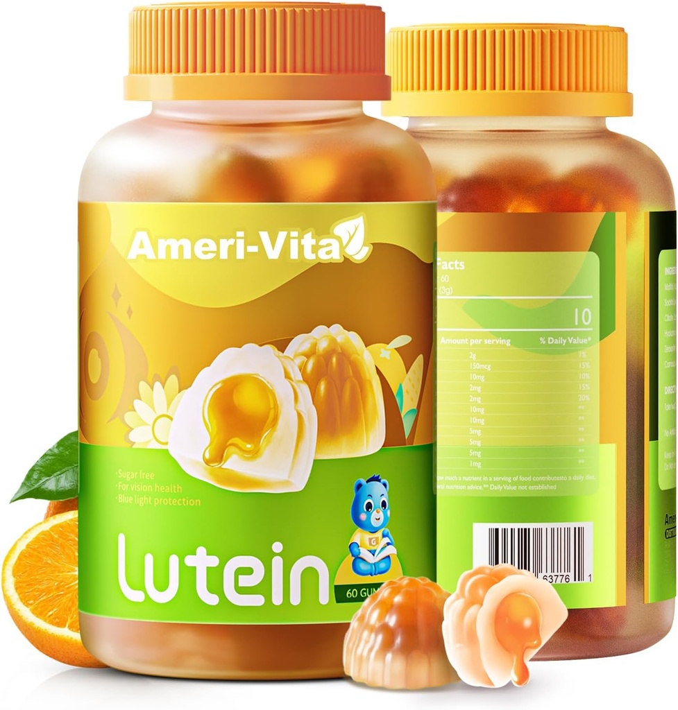 Luteina wolna od cukru 5 mg Gumies for Eyes Health: z 1 mg Zeaksantyny, suplementy Lutein Eye Vitamin Napełnione Gumies Lutein Suplement do Wizji i Blue Light Protection, Pomarańczowy Flavor, 60 Count