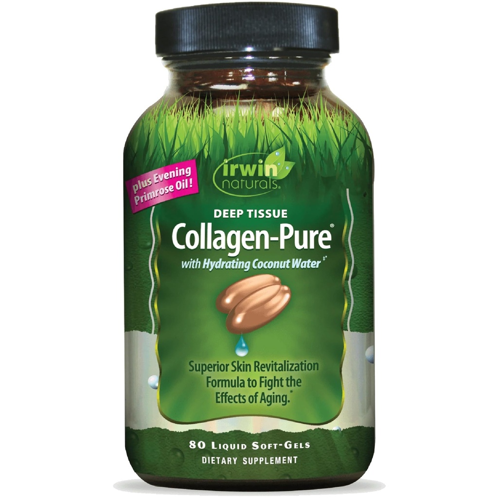 Irwin Naturals Deep Tissue Collagen- Czysty - 80 Płynne Softgels - Intensywne Nourishment for The Skin - 2000 mg Zhydrolizowanego Collagen - 16 Łączne służby