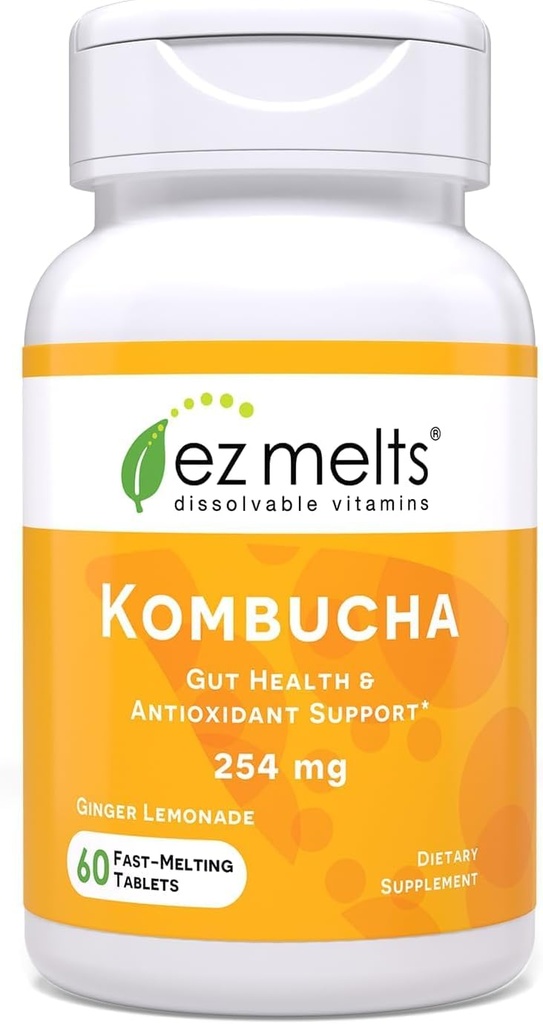 EZ Stopy rozpuszczalne Sugar-Free Kombucha Tabletki z SCOBY & Jabłko Cider Ocet, Gut suplementy zdrowia dla mężczyzn i kobiet, Ginger Lemonade Flavor, 2-Miesiąc dostaw - 1 opakowanie