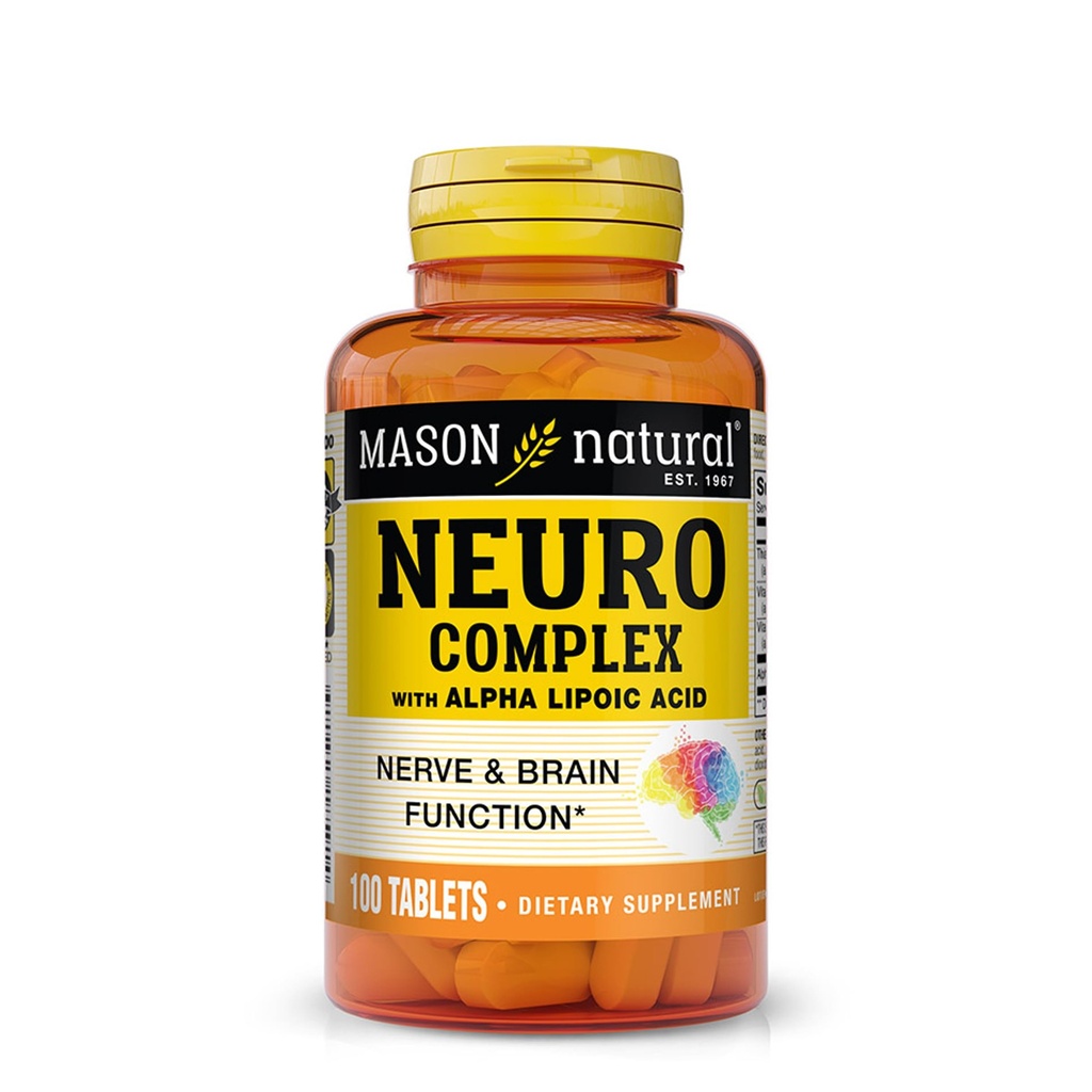 MASON NATURAL Neuro Complex z kwasem lipoinowym alfa i witaminą B12, Nadaje się dla wegetarian, 100 Tabletki