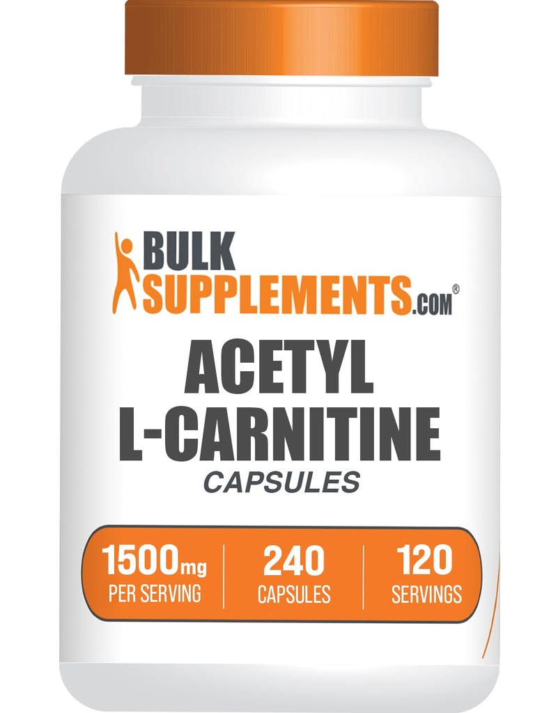 BulkSupplements.com Acetyl L- Karnityna Kapsułki - ALCAR HCl, Karnityna Suplement - ALCAR Kapsułki, Acetyl L- Karnityna 1500mg - Gluten Free, 2 Kapsułki na Podawanie, 240 Kapsułki