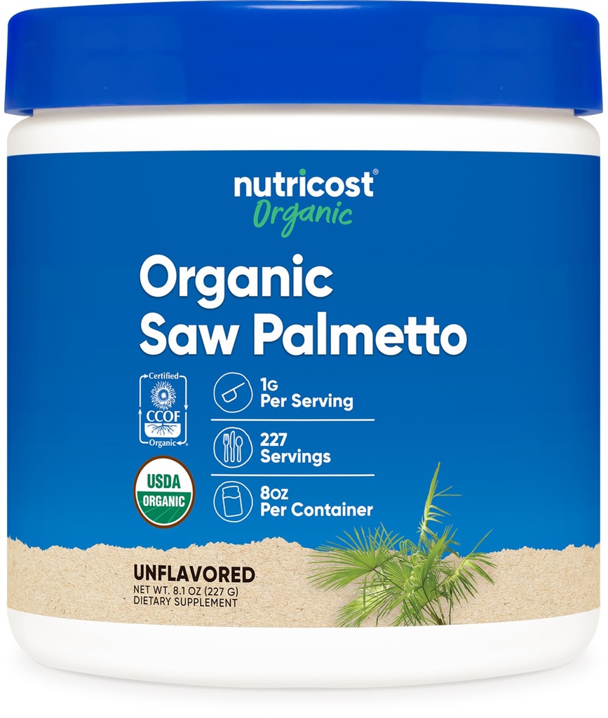 Nutricost Organic Saw Palmetto Proszek 8oz - Certyfikowany USDA Organic Saw Palmetto, Gluten Free