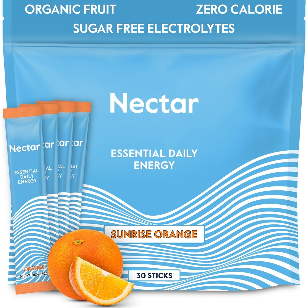 Nectar Energy Booster - Kofeina organiczna, B12 & Elektrolity - Bezcukrowe & Zero Calorie - Zdrowa kawa, Napoje energetyczne i Soda alternatywna - Nawodnienie i suplement energetyczny (Pomarańcza 30 Pakiety proszkowe)