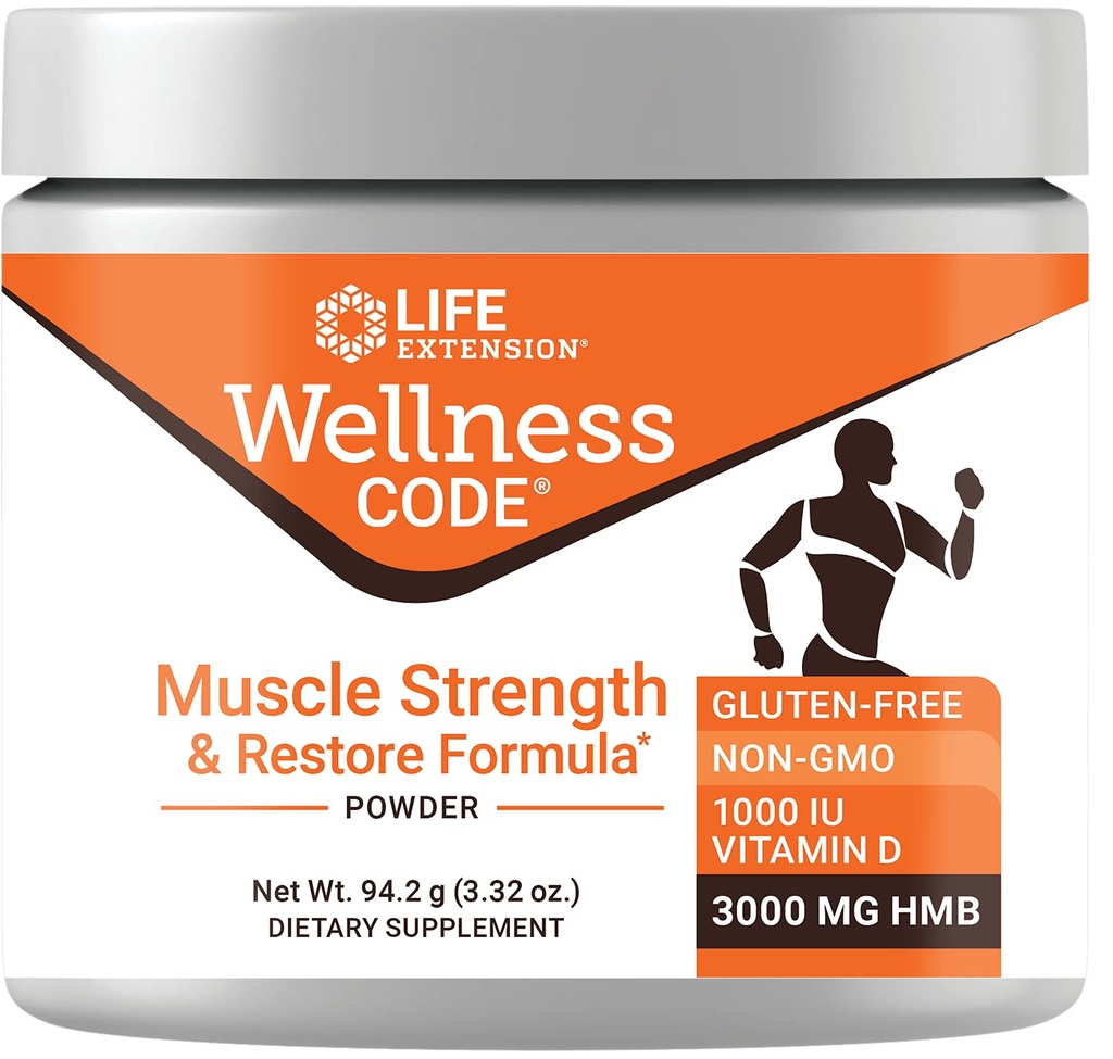 Life Extension Wellness Code ® Siła mięśni i Przywracanie Formuły, Witamina D3, ß- Hydroksy-ß- Metylomaślan Monowodzian (HMB), Zdrowie mięśni, Gluten Free, Non-GMO, 94,2 g