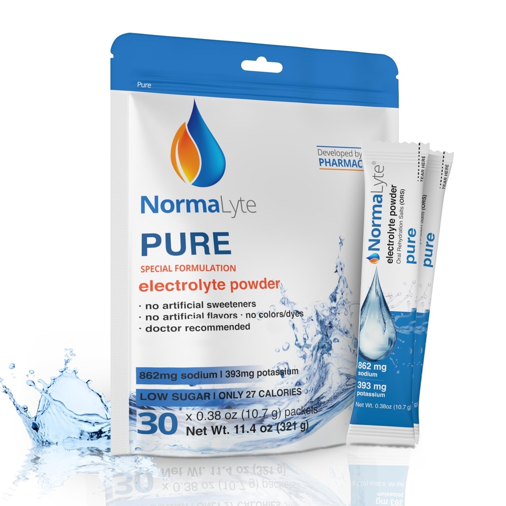 NormaLyte Sole do nawadniania jamy ustnej - Pomaga w zarządzaniu dietetycznym objawami zespołu POTS -1 Pouches - 30 Kije (Wynosi 500 ml na opakowanie) - Czysty 124; Suplementy energetyczne, Suplement potasu, Odwodnienie