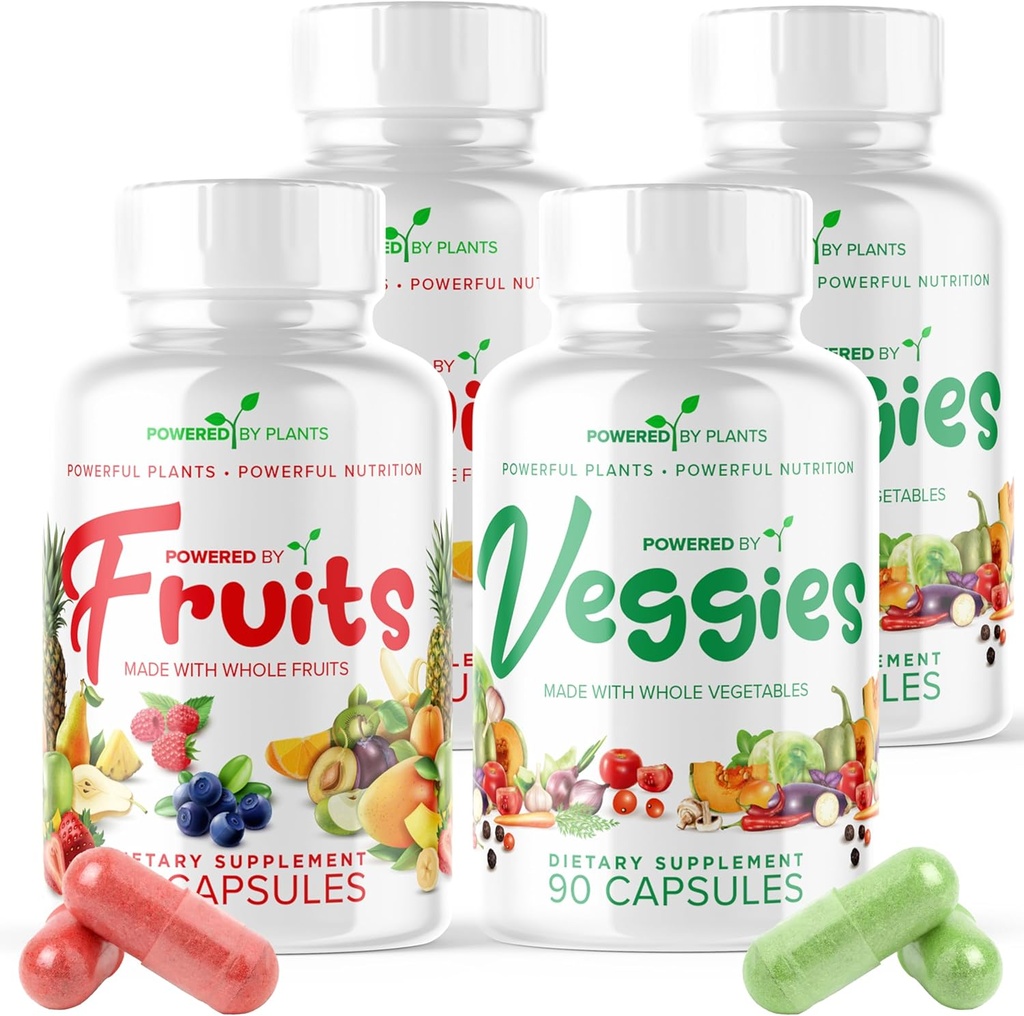 Daily Fruits and Veggies Supplement - 360 Kapsułek na 60 Dni, Nie GMO & Gluten Darmowe Superfood z Natural Vitamin - napędzane przez rośliny, 4- Pack