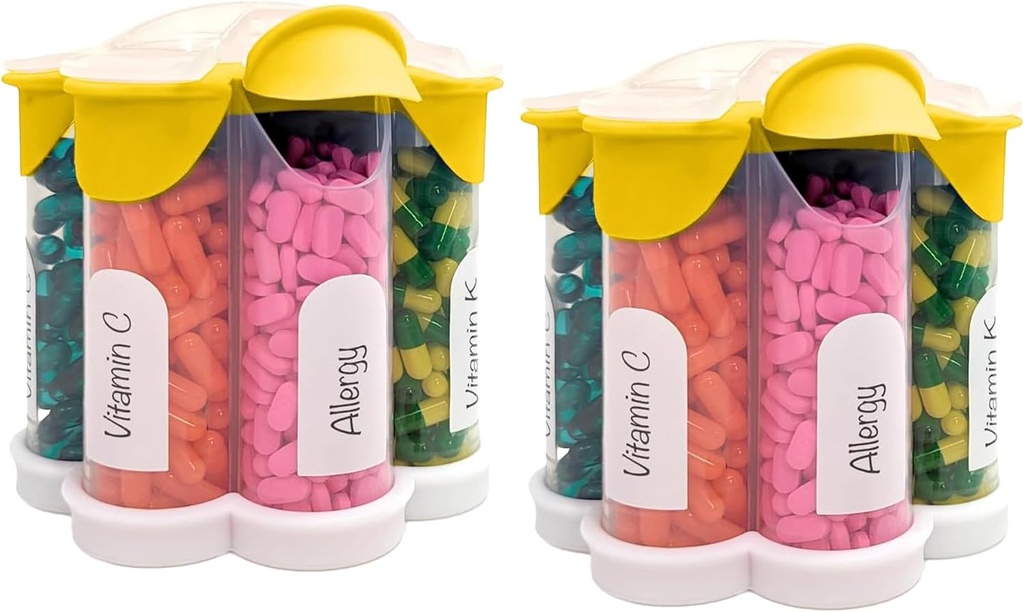 Codzienne, tygodniowe, Monthly Supplement Bottle, Cute Blossom Pill Dispenser z 7 Komory XL (2 Pack Combo) (żółty 2 Pack)