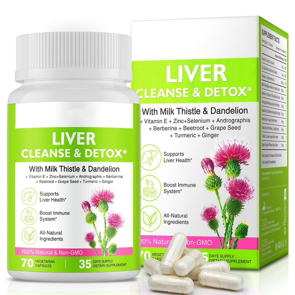 Wątroba Renew Cleanse Detox, Wątroba Cleanse Detox & Naprawa i Wsparcie 124; 70 Kapsułki Detox 124; Suplement ziołowy dla zdrowia wątroby 124; Mleko Thistle Dandelion Root z 9 Minerałów ziołowych dla mężczyzn i kobiet