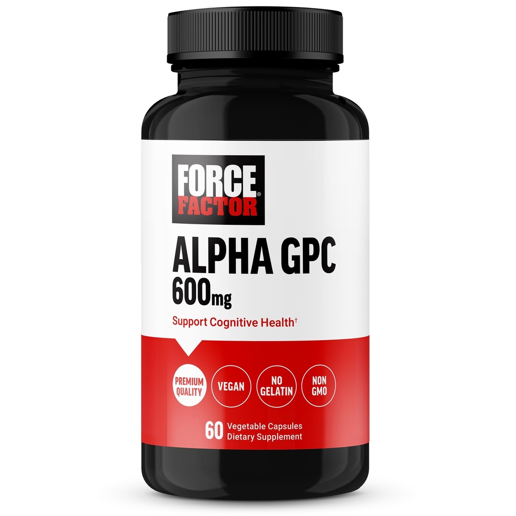 FORCE FACTOR Alpha GPC Suplement mózgu dla pamięci i ostrości, Mood Supplement Supplement z Alpha GPC 600mg, Premium Jakość, Wegan, Non-GMO, 60 Kapsułki