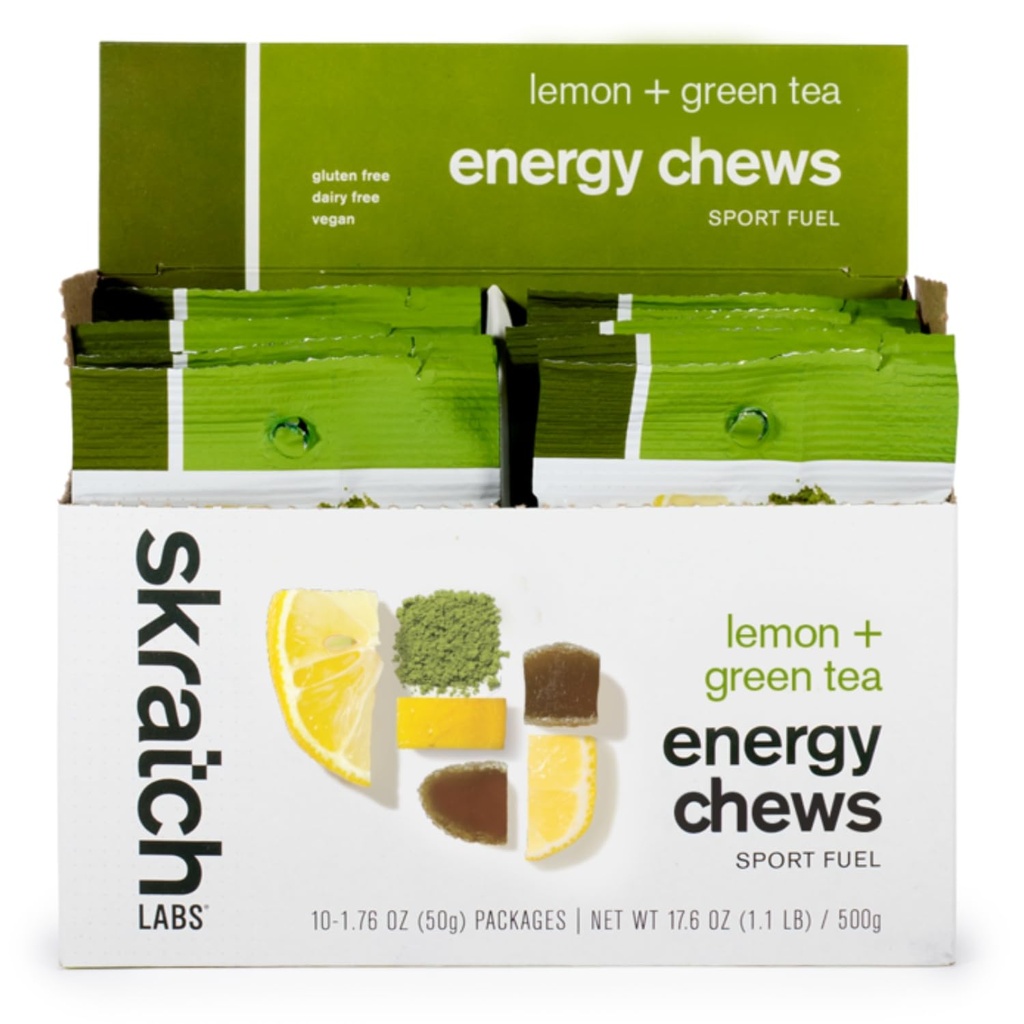Skratch Labs Energy Chews 124; Gummies for Running, Cycling, and Sports Performance Xi124; Gel Alternative Xi124; Matcha + Lemon (10 Pack) Xi124; Gluten Free, Vegan