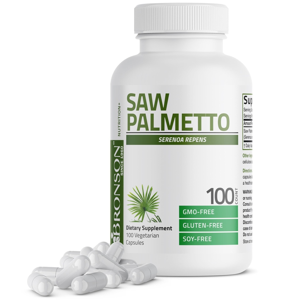 Bronson Saw Palmetto Extra Siła Wspomaga zdrową funkcję prostaty & Wsparcie zdrowia moczu - Nie GMO, 100 Kapsułki wegetariańskie