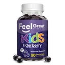 Feel Great Witamina Co. Gummies Elderberry dla dzieci 124; Wsparcie immunologiczne 124; Naturalny przeciwutleniacz immunologiczny Booster 124; z witaminą C i cynku 124; Gluten Free & Vegetarian
