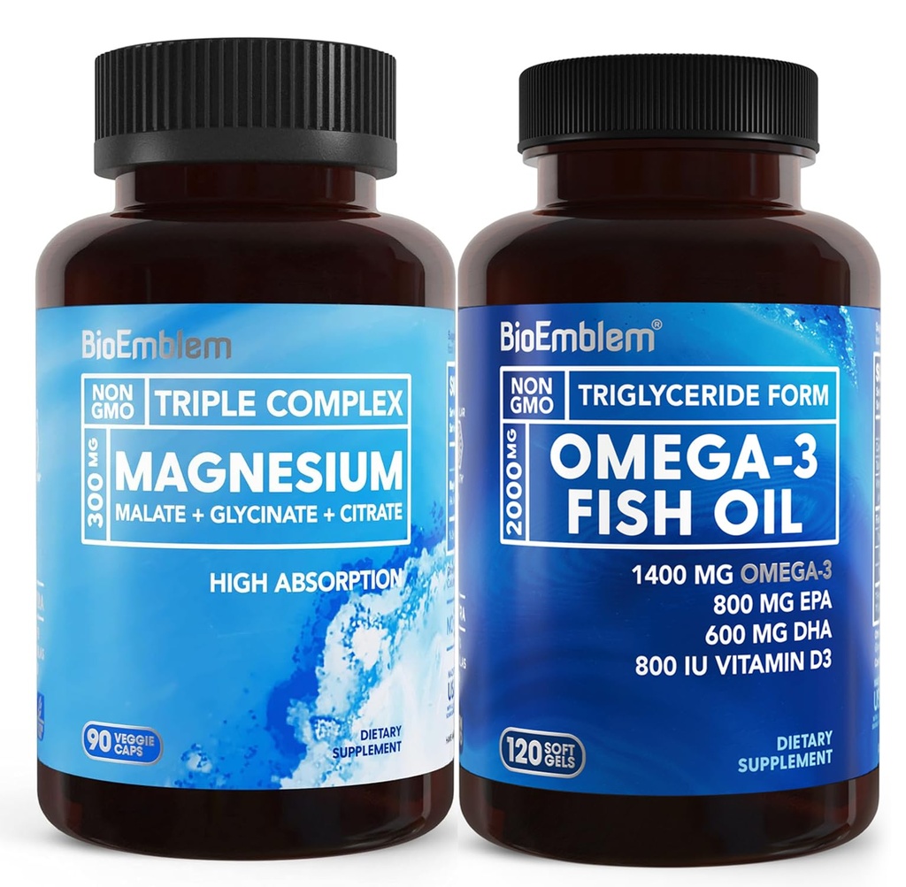 BioEmblem Triple Magnezu Complex and BioEmblem Omega-3 Fish Oil 2000mg