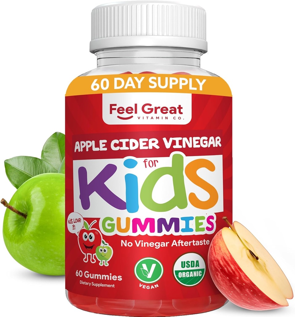 Organiczne dzieci Jabłko Cydr Gummie ocet przez Feel Great Vitamins 124; Bogaty w enzymy pokarmowe i naturalne przeciwutleniacze dla Gut zdrowia 124; Dzieci Gummy wspiera zdrowe odżywcze Wchłanianie 124; 60 Day Supply