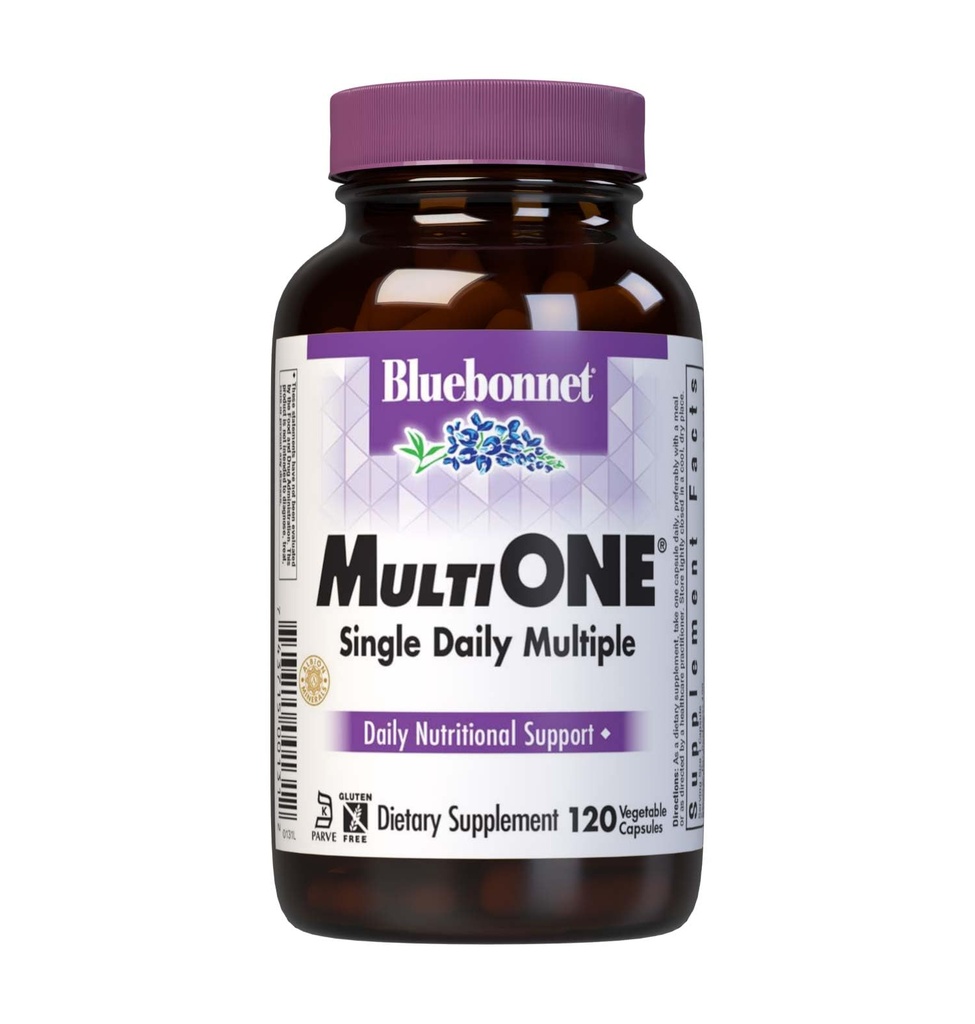 Bluebonnet Nutrition Multi One (Z żelazem) Kapsułki roślinne, Kompletne pełne spektrum suplement witaminy, B witaminy, gluten i mleko wolne, koszerne, 4 Dostawy miesiąc, 120 Liczba