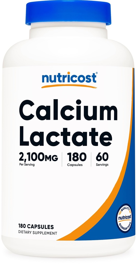 Nutricost Wapnia Lactate 2,100mg; 180 Kapsułki - Wegan, Non-GMO i Gluten Free, 60 Sług