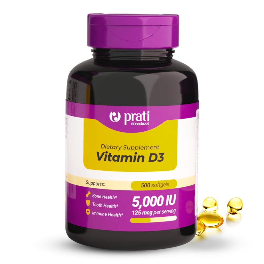 Witamina D3 5000 IU - 500 Softgels - Wsparcie systemu obronnego, kości i mięśni Zdrowie - Rozmiar rodziny