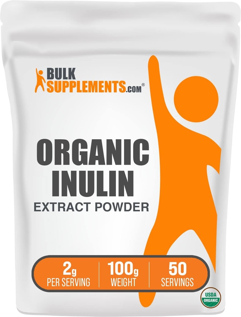 BulkSupplements.com Organic Inulin Extract Powder - Fiber Supplement, Herbal Supplement - Inulin Powder Organic, Gluten Free - 2g per Serving, 100g (3.5 oz) (Opakowanie po 1)