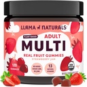 Lama Naturals Multivitamin dla kobiet i mężczyzn, Wegan, Organic Gummies z witaminą D, C & K, Dorośli Prawdziwe owoce Gummy Witaminy, suplement do żucia Multivitamin, Nie dodawany cukier trzciny cukrowej, Truskawka, 120 Ct