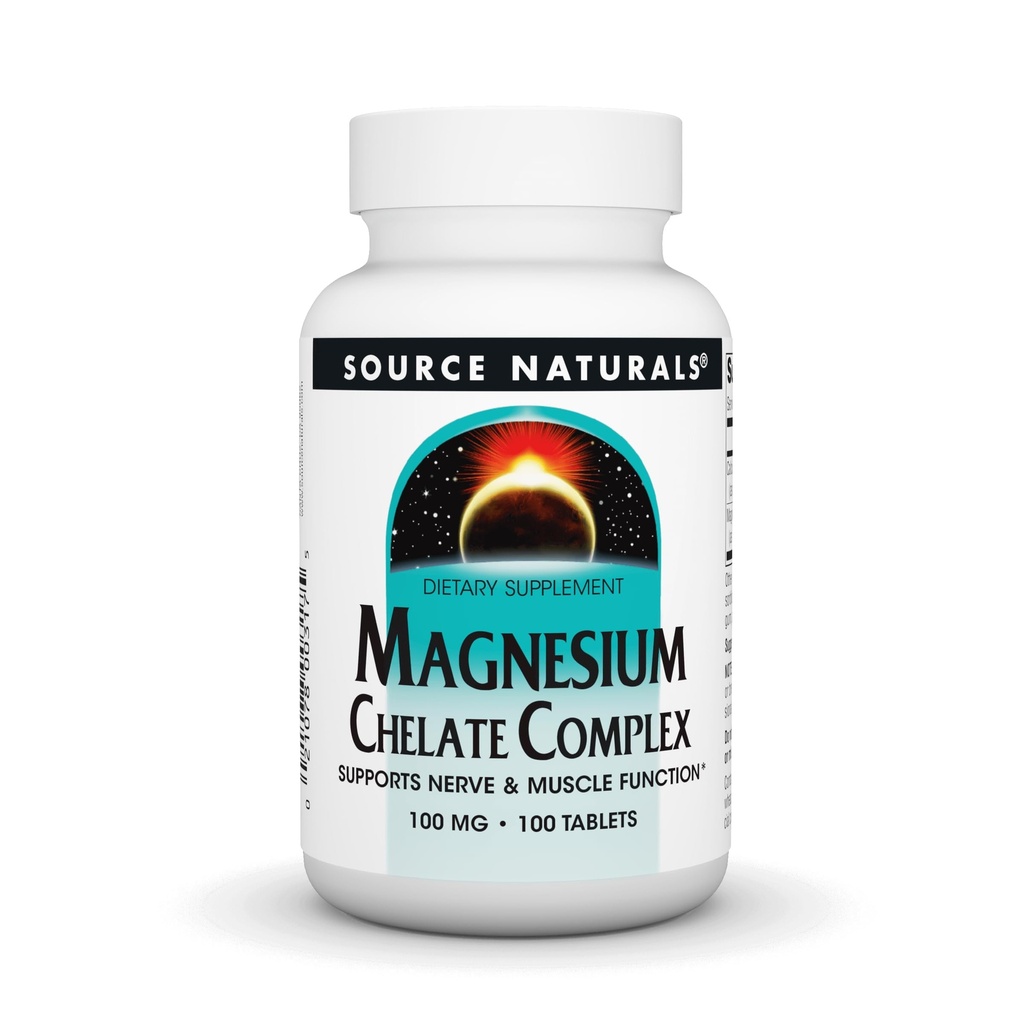 Źródło Naturals Magnezu Chelate Complex, Wspomaga Nerve & Muscle Function *, 100 mg - 100 tabletek