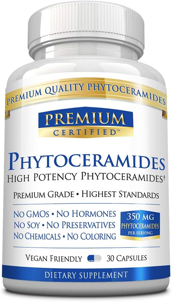 Phytoceramids 350mg from 100% Pheat -Witamina A, C, E i D3 - Reverse Aging Skin, Replenish Moisture & Repair Skin - 100% Pure Natural - 30 Kapsułki - Vegan Friendly