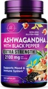 Ashwagandha 2,100 mg - Ashwagandha Suplementy dla Kobiet w Kapsułkach Veggie z proszkiem i ekstraktem korzennym, Czarny pieprz do wysokiej absorpcji, Na bazie roślin, Non-GMO, Butelkowany w USA - 120 Kapsułek Veggie