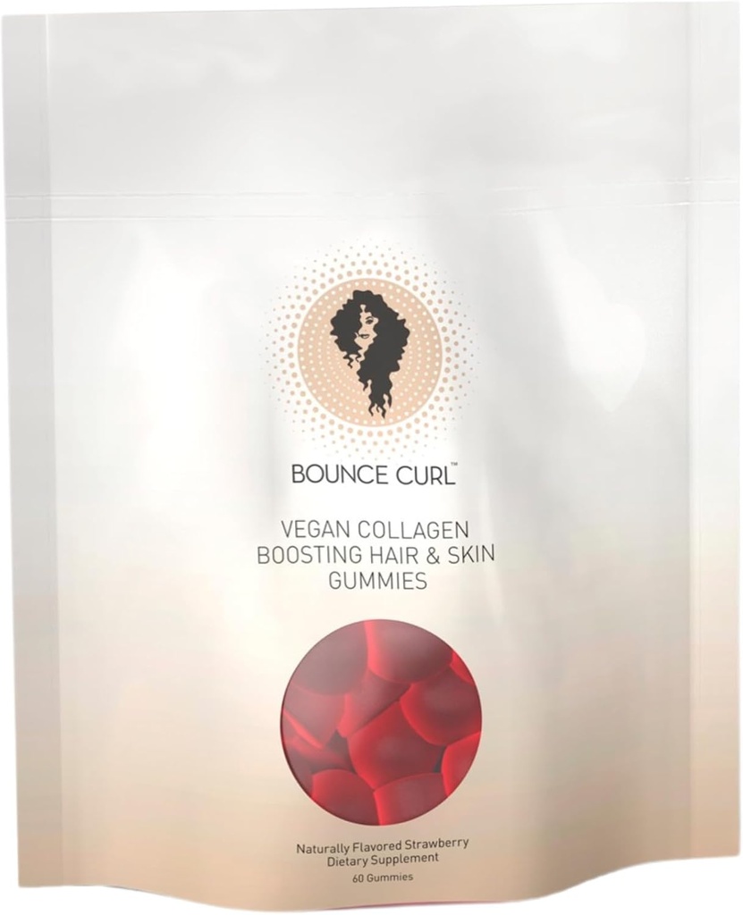 Bounce Curl Vegan Collagen Wzmacnianie włosów, skóry i paznokci Gumiaki, 60 Truskawki Gumiaki