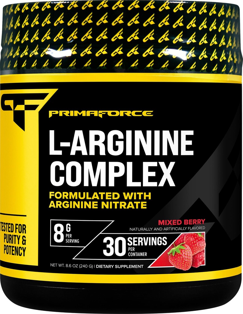 Primaforce L- Arginine Complex Powder (30 Słupki na butelkę do 124; Mieszane jagody) Potężny suplement do budynku białka dla maksymalnych bramek