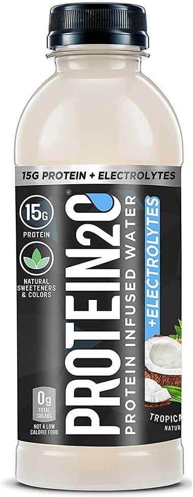 Protein2o 15 g Izolat białka serwatki Infused Water Plus Electrolytes, Sugar Free Sports Drink, Gotowy do picia, Gluten Free, Laktoza Free, Tropical Coconut, 16.9 oz Bottle (12 Count)