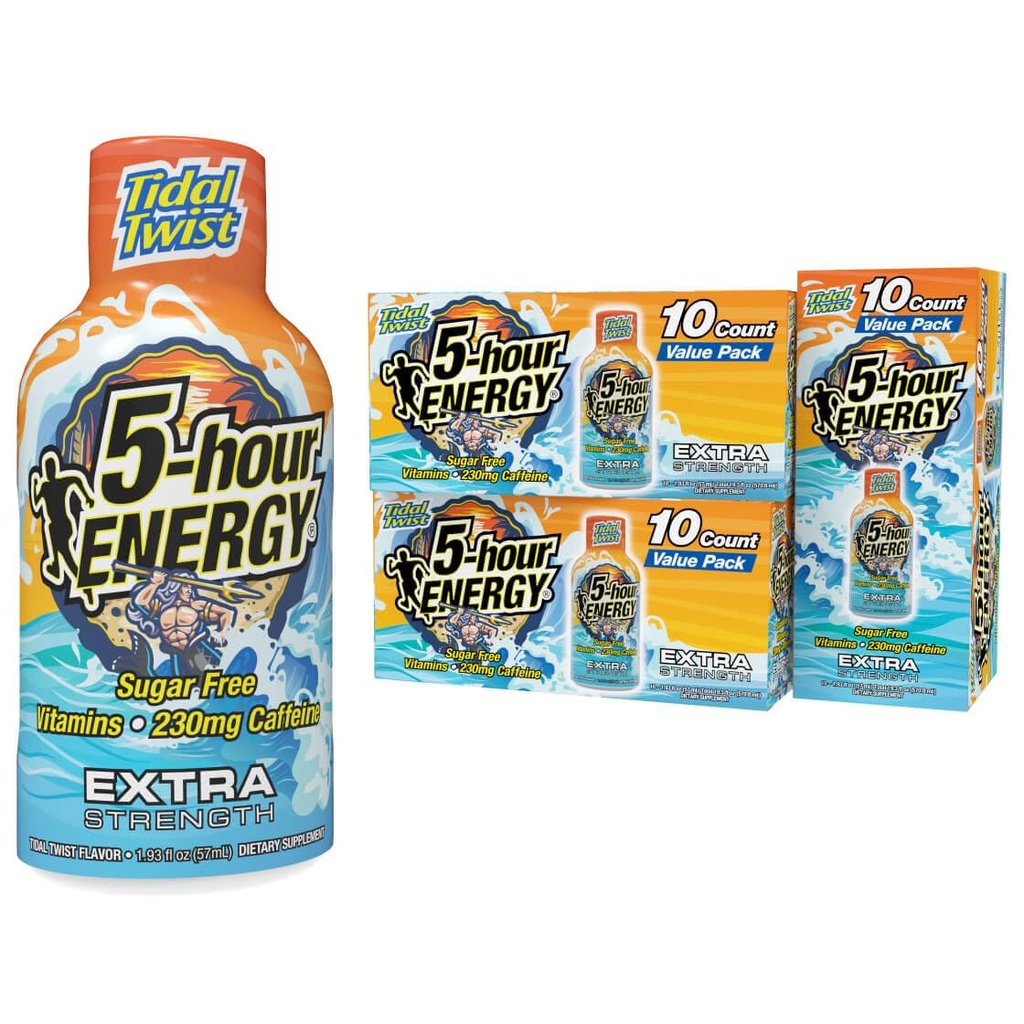 5-godzinny strzał ENERGY Extra Strength Energy, Tidal Twist (1.93 oz., 30 Count), Zero Calories & Sugar-Free 230 mg Caffeined Energy Shot, Amino Acids & B Vitamin, Suplementy dietetyczne,, Pina- Colada Flavor