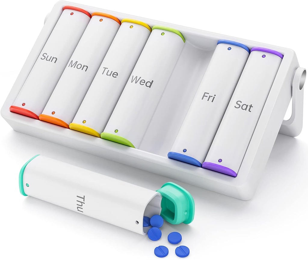 Cotygodniowy Pill Organizator 2 razy dziennie, KOVIUU duży Pill Box 7 dzień, Am Pm dwukrotnie dziennie Pill Case z obrotowym uchwytem, Pill Holder pojemnik na witaminy, Medycyna, Suplement, Olej rybny, Biały