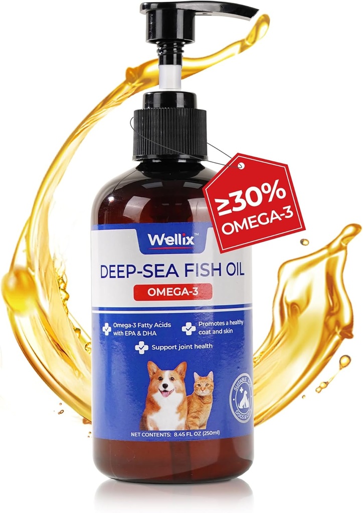 Wellix Omega 3 Olej rybny dla psów, Lepsze niż olej łososiowy dla psów, Dog Fish Oil Supplement, Pet Skin and Coat Supplement, Promotes Heart, Joint & Immune Health, EPA & DHA