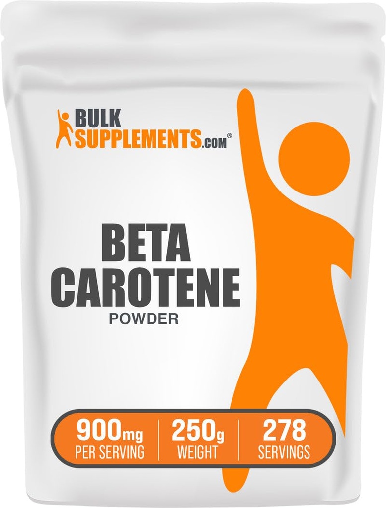 BulkSupplements.com Beta Caroten Powder - Beta Caroten Supplement, Witamina A Supplement for Immune and Vision Supplement - Guten Free, 900mg per Serving, 250g (8.8 oz) (Opakowanie po 1)