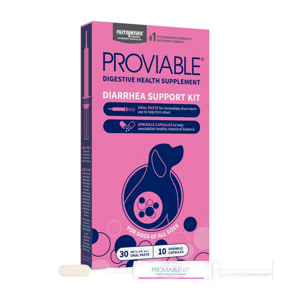 Nutramax Probiotics Propertable dla psów, Zestaw wsparcia diarrhea, suplement diety z wielu szczepów bakterii, Plus Prebiotyki, Kaolin i Pectin, 30 ml makaron i 10 kapsułek