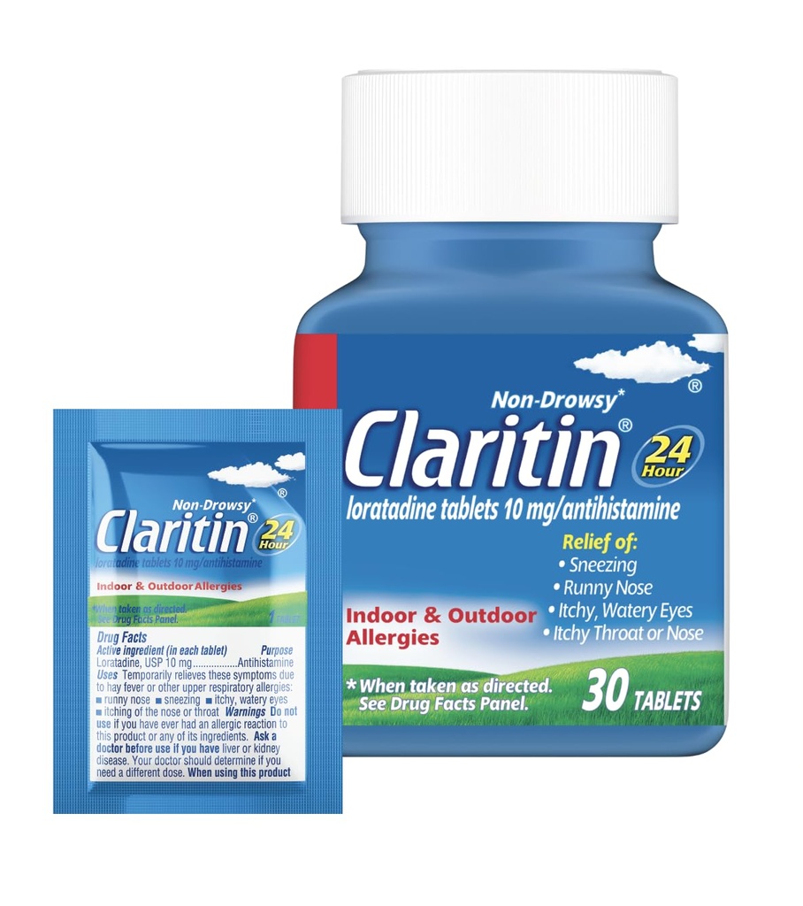 Claritin Alergy Medicine dla dorosłych, 24- godzinna niedrowsy Lorrigon 10mg Pigułki, Antyhistamina, 30 Tabletki + 1ct On- The- Leef